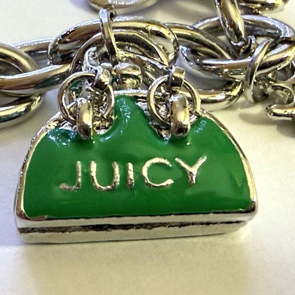 Rare! Limited Edition Juicy Couture Silver Charm Bracelet Purse Crystal 2008 Y2K - Picture 4 of 13